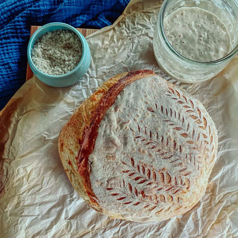 sourdough bread with wheat scores