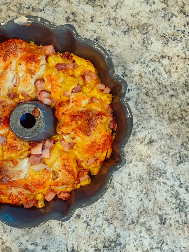 savory ham and cheese monkey bread in bundt pan