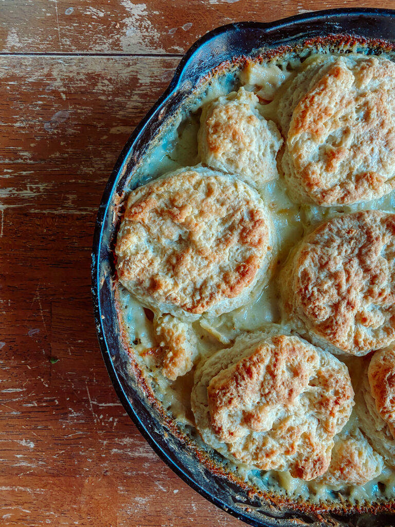 Easy Skillet Chicken Pot Pie with Biscuits