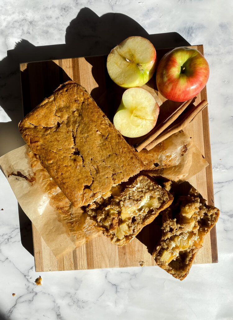 apple bread with cream cheese apple butter and cinnamon