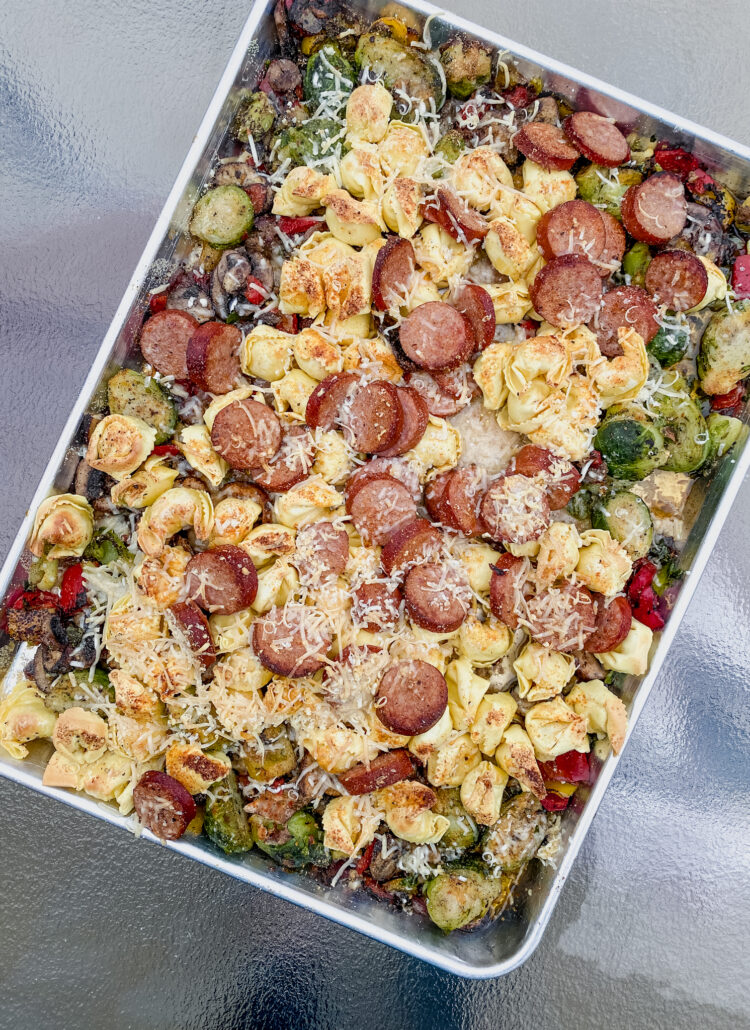 easy sheet pan kielbasa tortellini dinner