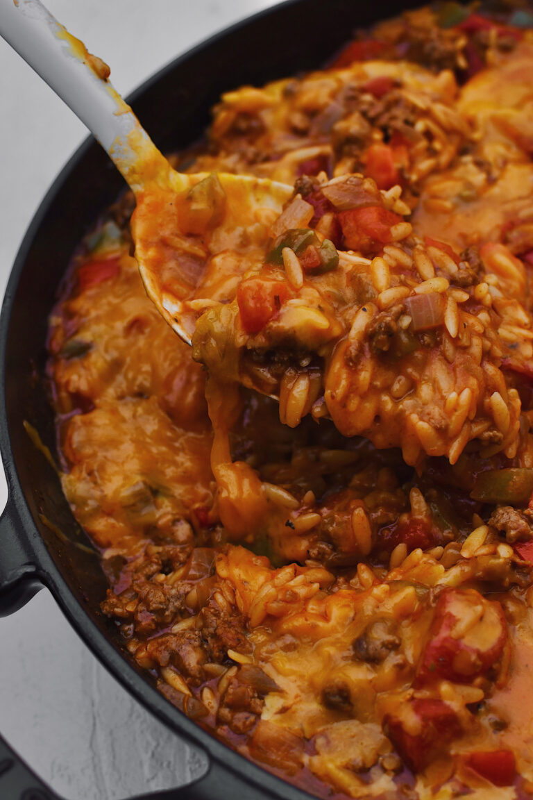Stuffed Pepper Skillet with Orzo | One Pan Dinner