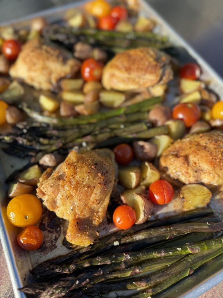 Easy Sheet Pan Chicken, Asparagus, and Tomatoes