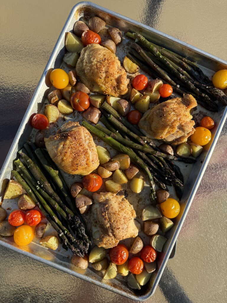 Easy Sheet Pan Chicken, Asparagus, and Tomatoes