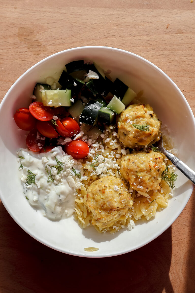 Greek Chicken Meatballs with Lemon Orzo