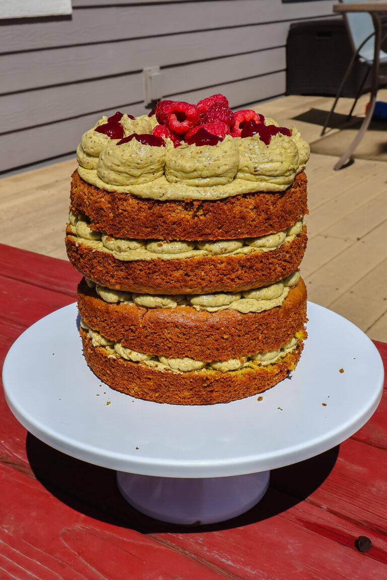 Pistachio Raspberry Cake with Pistachio Buttercream