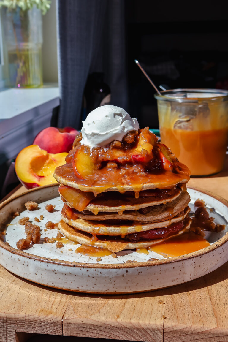Peach Cobbler Pancakes on the Blackstone