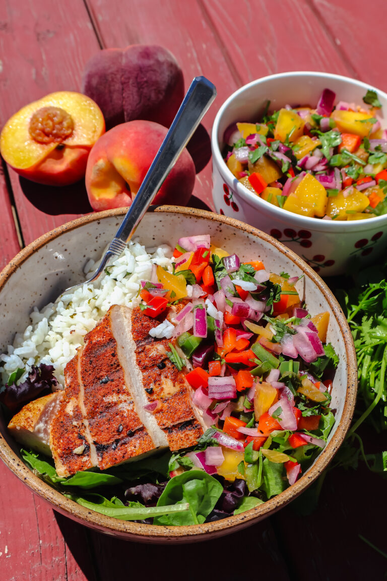 Grilled Chicken Bowl with Homemade Peach Salsa