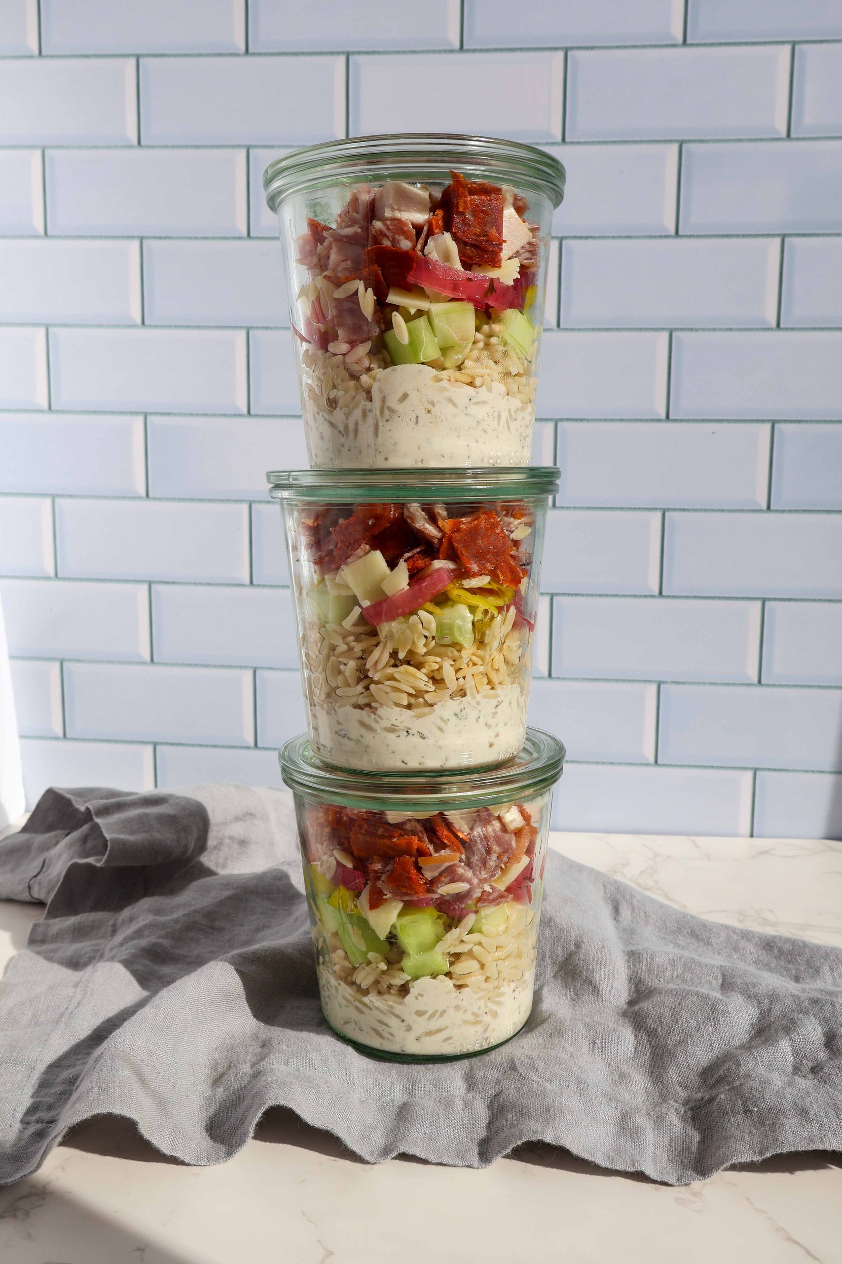 High Protein Grinder Pasta Salad Meal Prepped